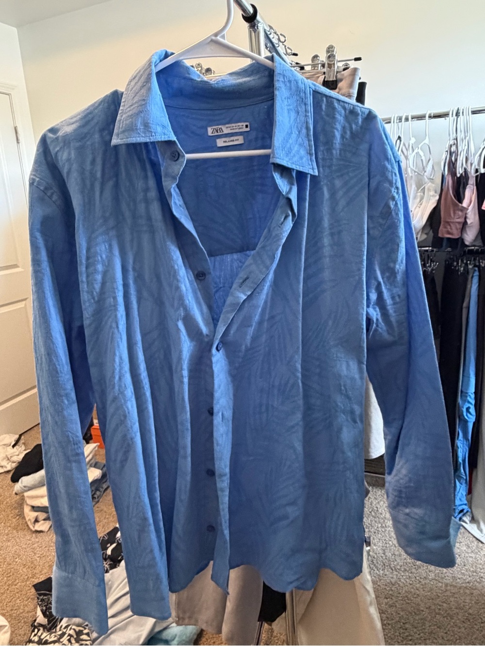 Zara Light Blue Relaxed-Fit Collared Shirt